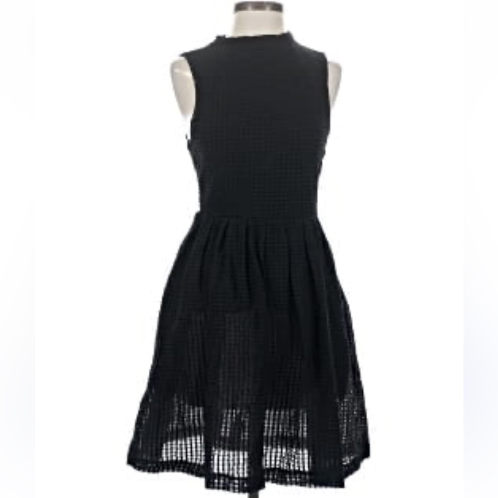 Deletta Anthropologie Mock Neck Sleeveless Textured Sheer Stretch Black Dress S